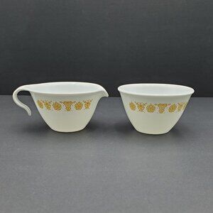 Corelle Butterfly Gold Creamer & Sugar Bowl Corning Gold Flowers Creamer Set